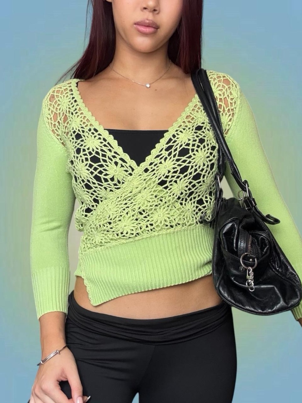 Costa Blanca Lime Green Crochet Wrap Sweater